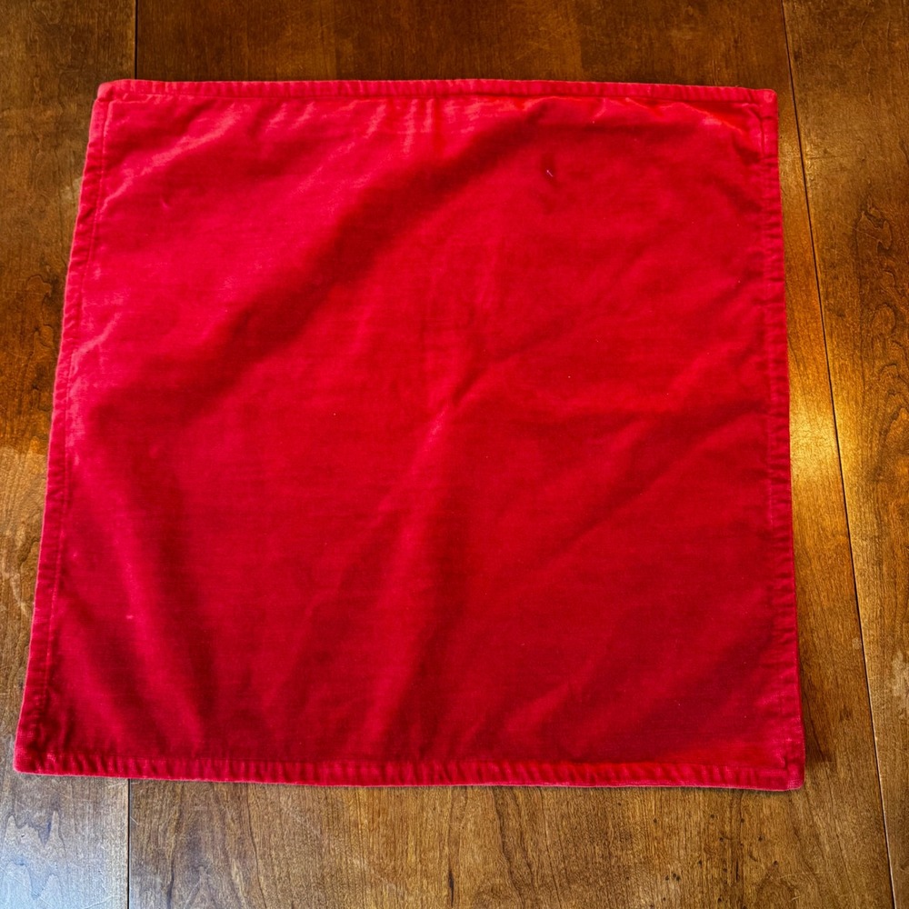 Pottery Barn Pillow Cover Unisex 20x20 Red Velvet Square Solid Hidden Zipper